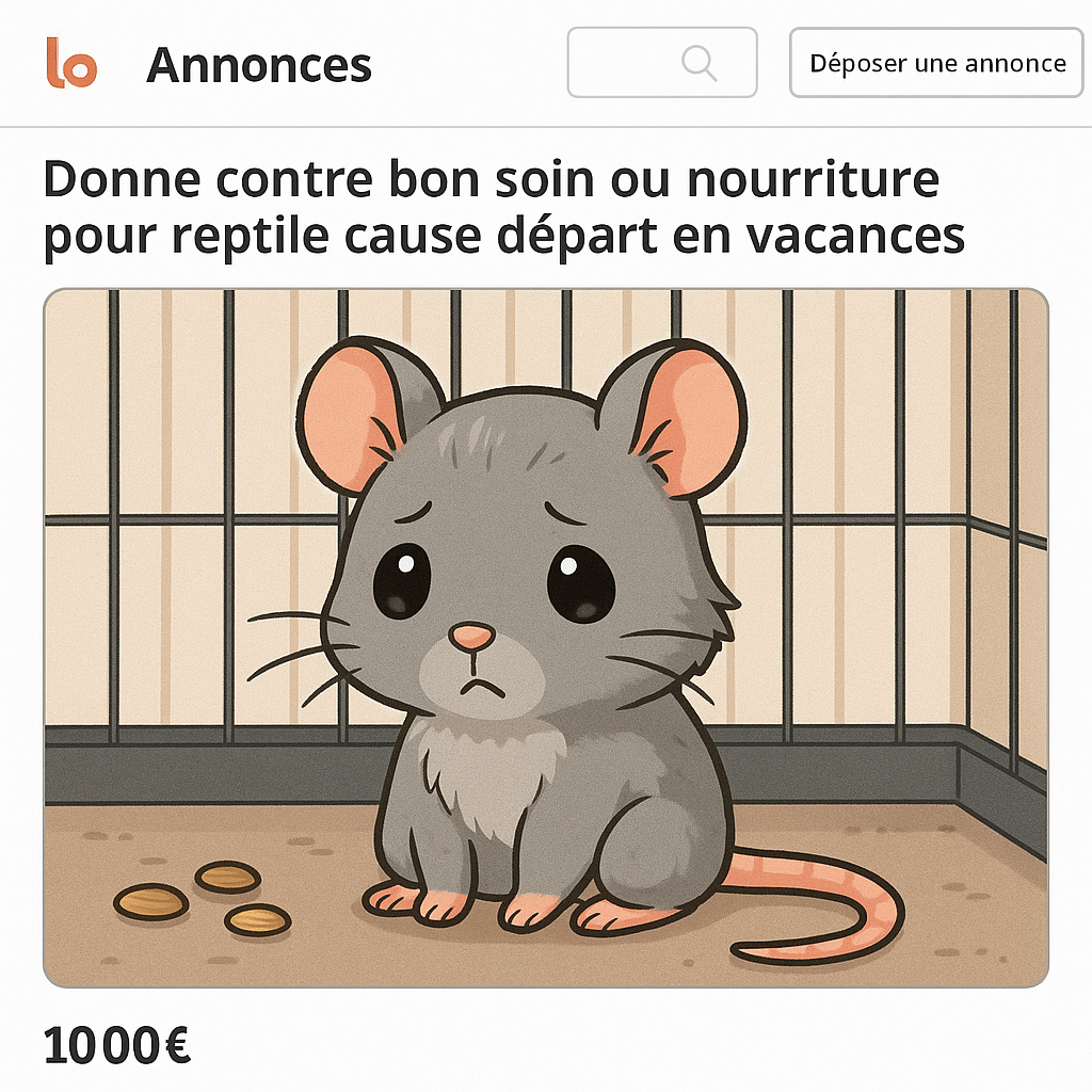 💔 "Donne contre bon soin ou nourriture pour reptile cause départ en vacances"