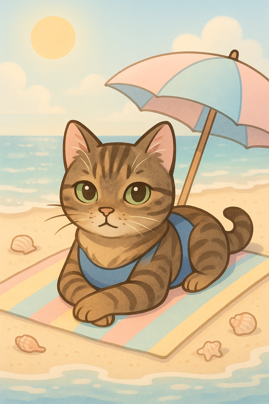 🐚 Sticker "Tsuya la Tigresse à la Plage"