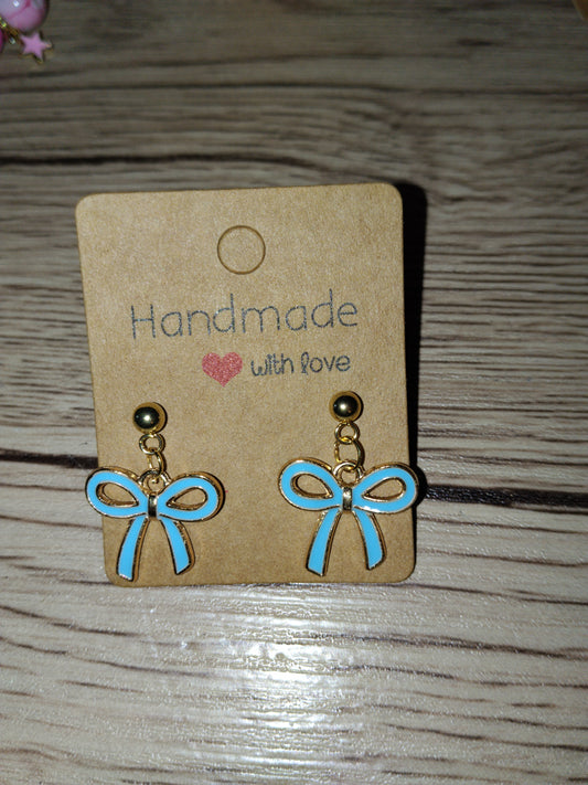 Boucle d'oreille noeud bleu