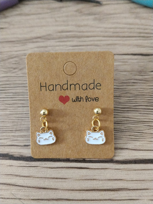Boucle d'oreille chat blanc