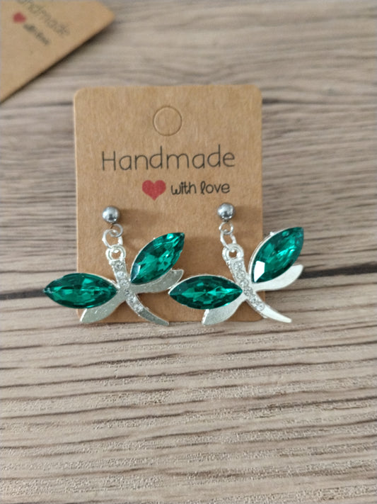 Boucle d'oreille libellule vert