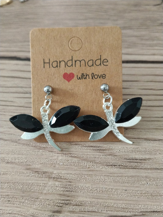 Boucle d'oreille libellule noir