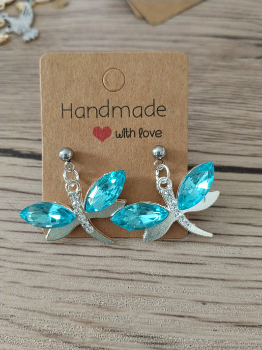 Boucle d'oreille libellule bleu