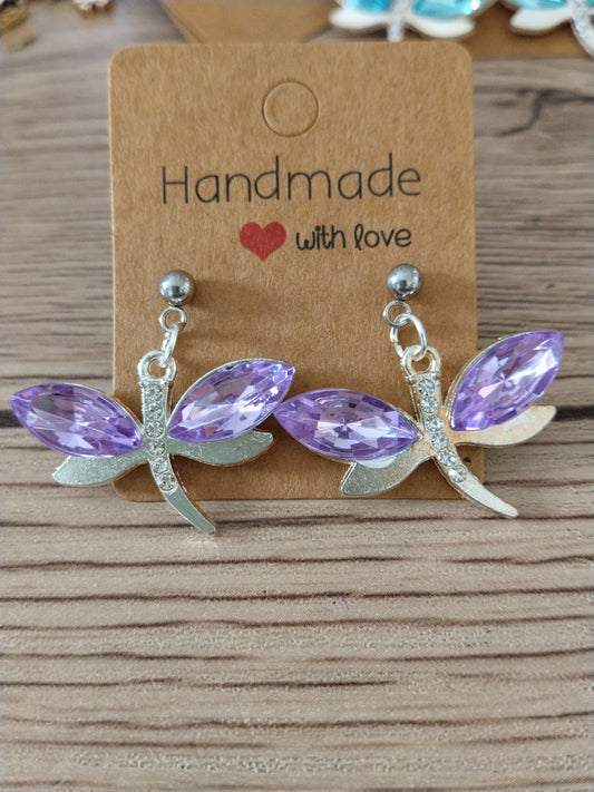 Boucle d'oreille libellule violet