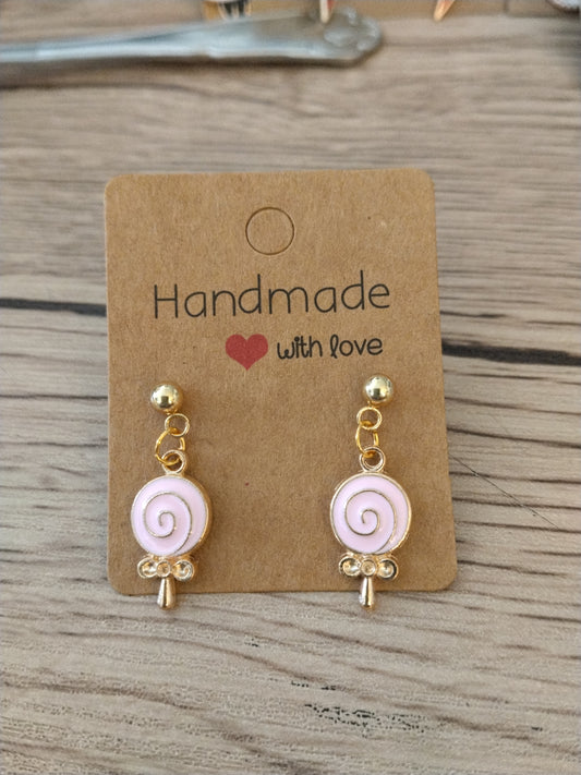 Boucle d'oreille sucette rose